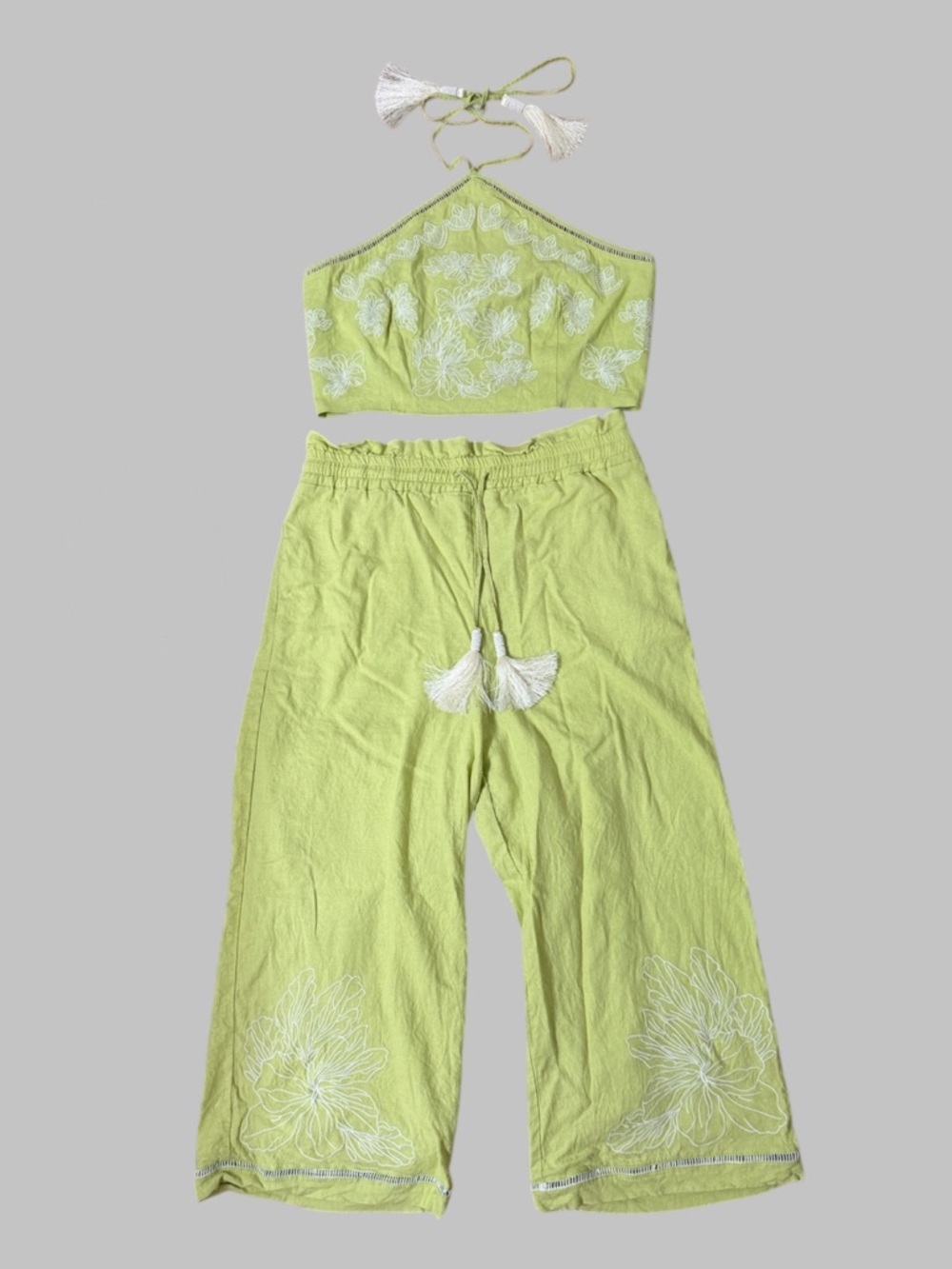 House Of Harlow 1960 Linen Blend Embroidered Halter Top & Pants Set